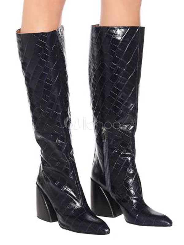 black pointed toe knee high boots