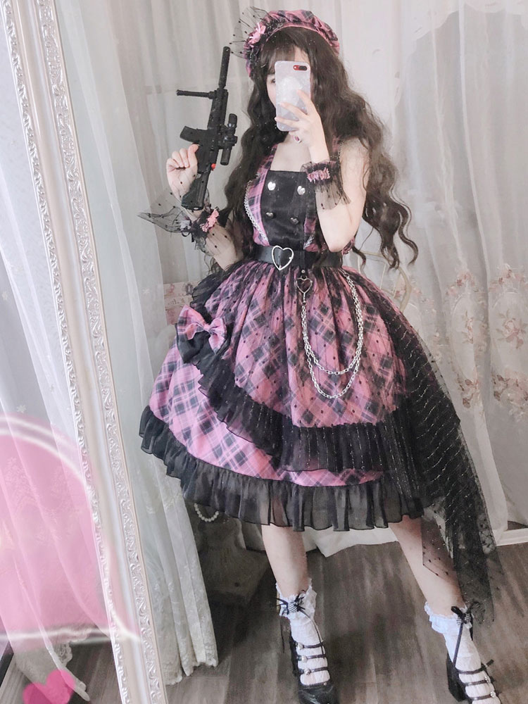 Pink Plaid Mini Skirt Kawaii Lolita Bow Ruffles Harajuku Ball Gown Cake Skirt