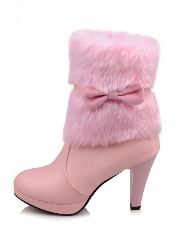 Costumes Lolita | High Heel Lolita Boots Bows Faux Fur Lolita Footwear - IH81581