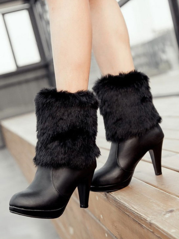 Costumes Lolita | High Heel Lolita Boots Bows Faux Fur Lolita Footwear - IH81581