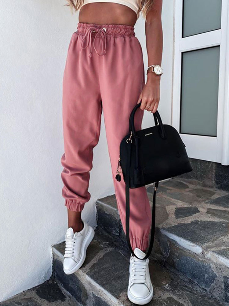 Moda Mujer Mujeres Botones | Pantalones Pantalones de mezcla de algodón de verano Harem rosa - EF76591