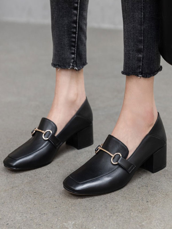 Ladies block outlet heel loafers