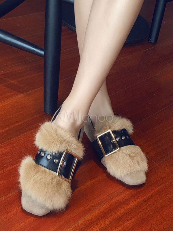 Mocassini alti in pelle scamosciata grigio chiaro Punta quadrata Dettagli  in metallo Scarpe casual Scarpe mocassini da donna - Milanoo.com