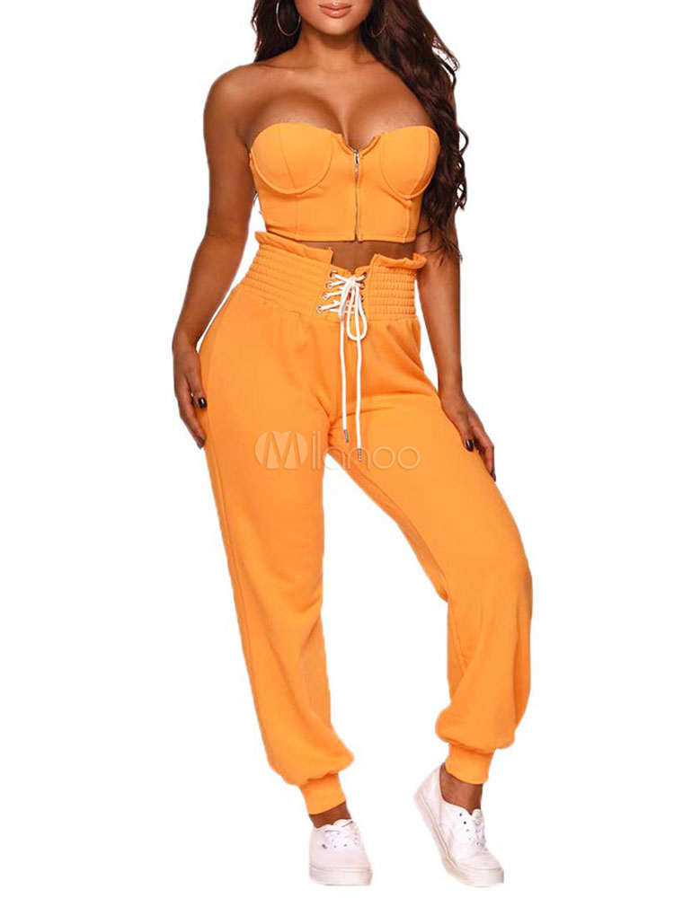 two piece long pants crop top
