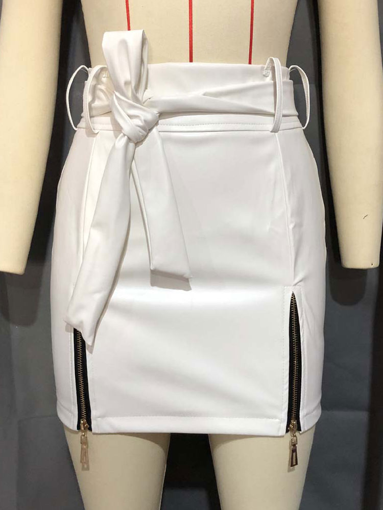 Women's Clothing Women's Bottoms | Women Skirt White Zipper Detail Lace Up Short Women Bottoms - WQ67542
