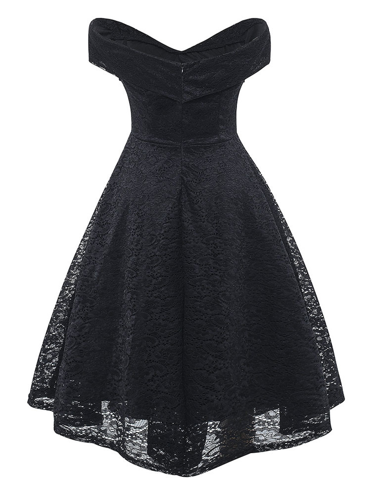 Women's Clothing Dresses | Lace Dresses Dark Navy V-Neck Sleeveless Open Shoulder Lace Hollow Out Retro Wrap Dresses - ST82939
