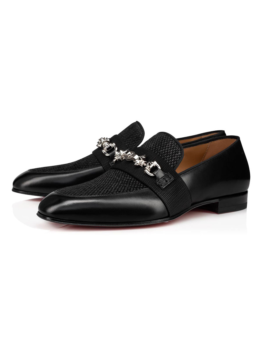 Zapatos de hombre | Zapatos de baile de piel de vaca sin cordones con detalles de metal negro con punta redonda para hombre - VR78015