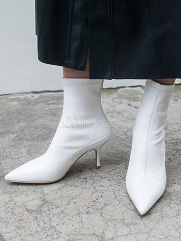 Women Ankle Boots Leather White Pointed 