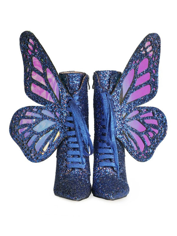 Women Ankle Boots Sequined Cloth Blue Butterfly Pointed Toe High Heeels ...