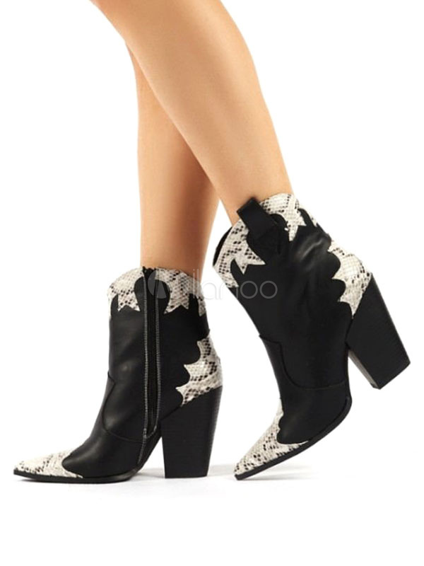 black pointed toe leather booties