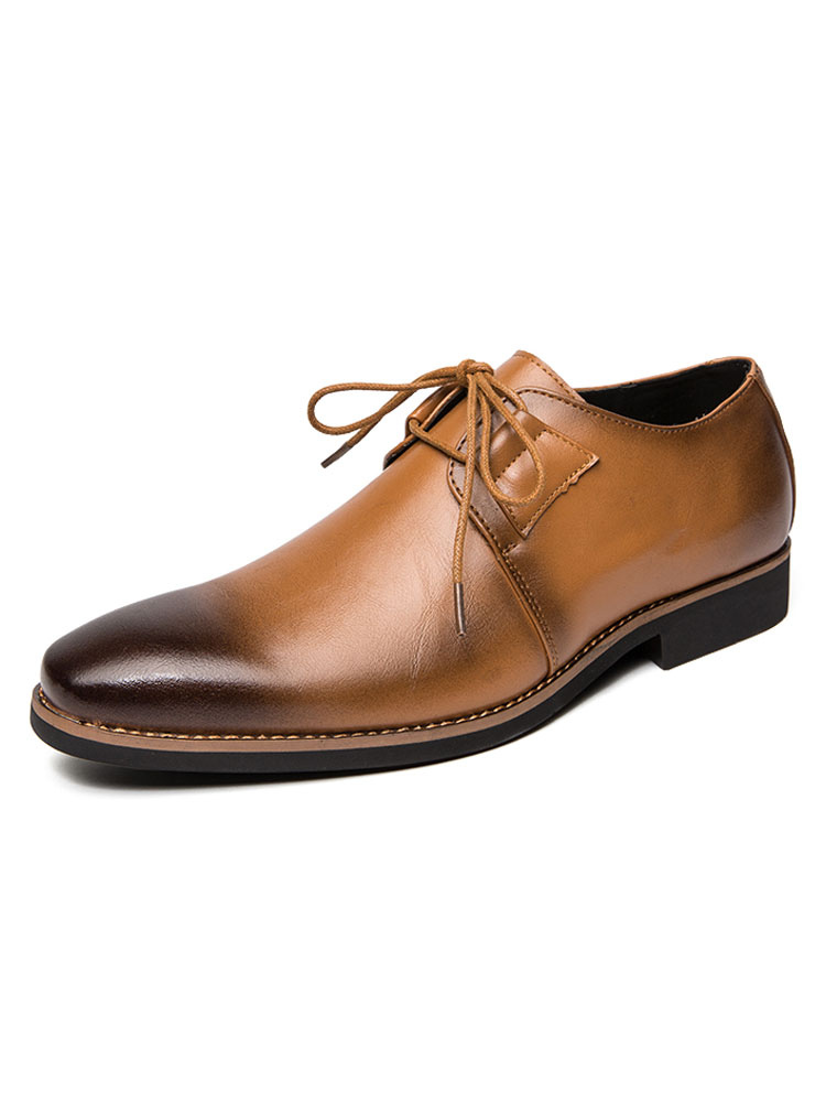 Zapatos de hombre | Zapatos de baile de cuero marrón Ombre ajustables con correa de punta redonda moderna para hombre - NY35628