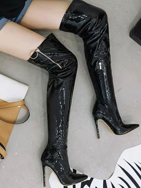 Over The Knee Boots Black Pointed Toe 