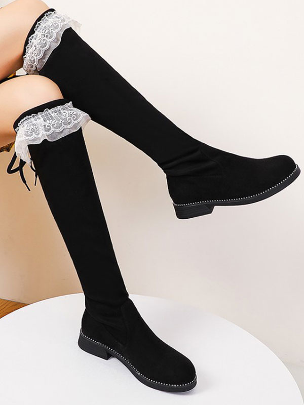 Costumes Lolita | Lolita Boots Flat Micro Suede Upper Round Toe Lolita Footwear - ZP89988