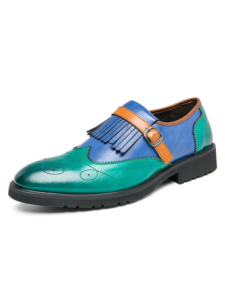 Zapatos de hombre | Zapatos mocasines para hombre Borlas sin cordones Bloque de color Verde Punta redonda Zapatos de vestir de cuero PU - ZA20736