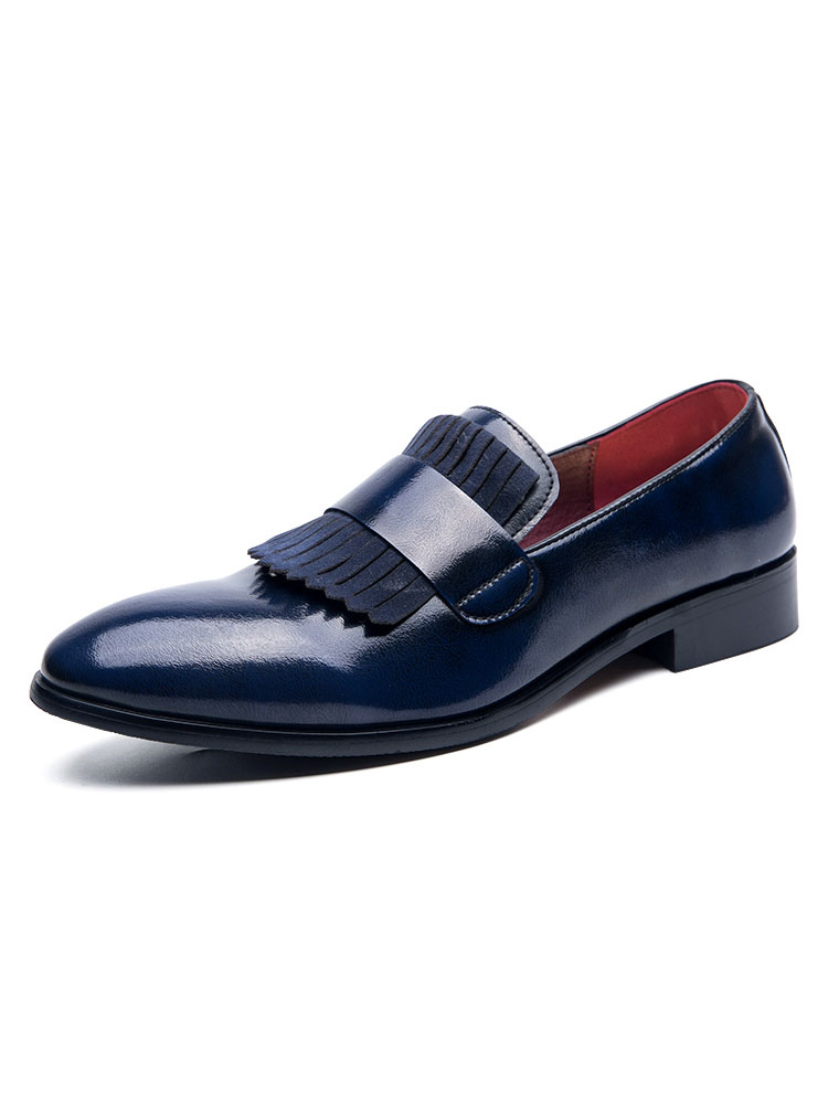 Shoes Men's Shoes | Mens Loafer Shoes Blue Slip-On Round Toe Wedding Dress Shoes - UA85363