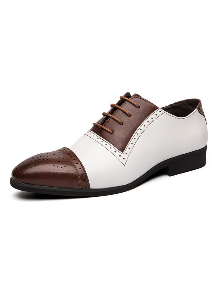 Zapatos de hombre | Zapatos de vestir para hombre Correa de punta redonda Bloque de color ajustable Zapatos de vestir de cuero blanco - MH41901