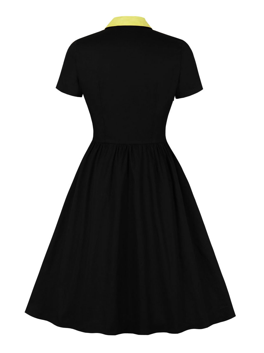 vintage simples botão preto vestidos