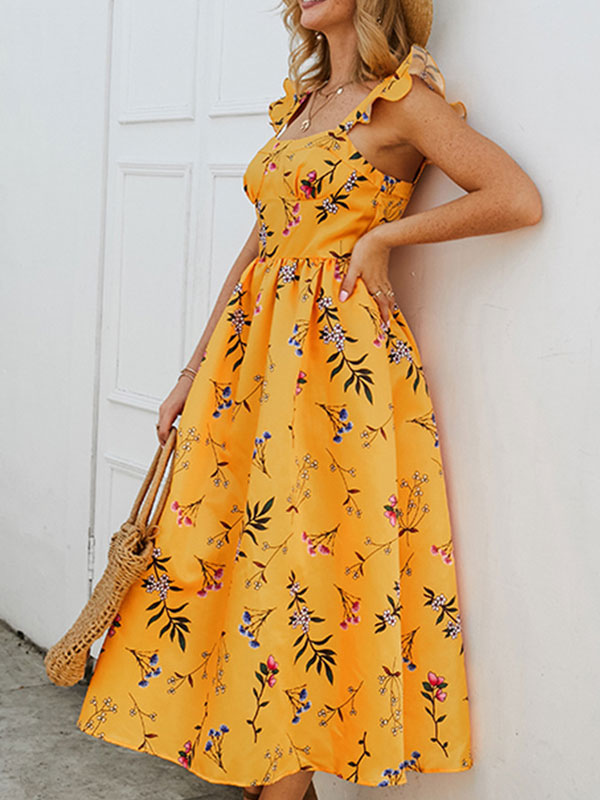 Sommerkleid Damen A-Linie - Quadratischer Hals Kurzarm Mit Taschen