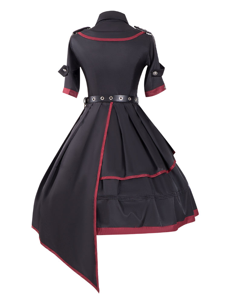 Military Style Lolita OP Dress 3 Pieces Set Black Chains Rivets Gothic ...