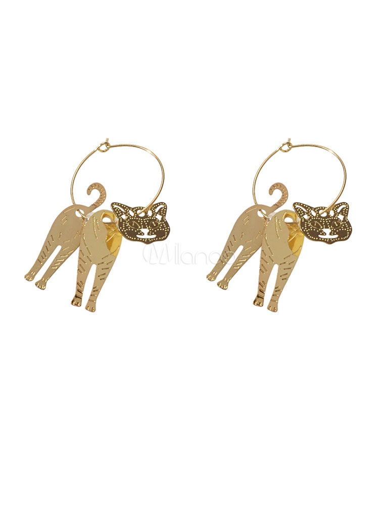 Boucles D Oreilles Chat En Or Evider Les Bijoux Pour Femmes Milanoo Com