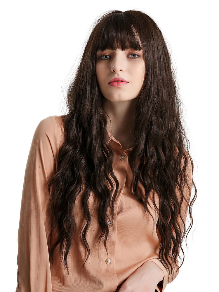 Women's Clothing Accessories | Long Wig For Woman Brownish Black Crimped Curls Heat-resistant Fiber Urban Tousled Long Synthetic