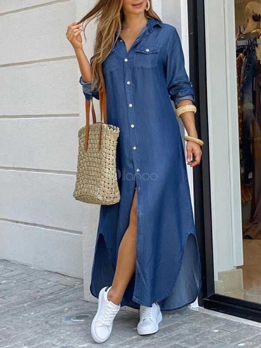 denim maxi dress with sleeves