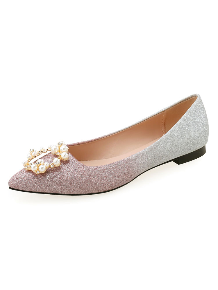 Shoes Occasion Shoes | Women Evening Shoes Pink Sequined Cloth Pointed Toe Ombre Chunky Heel Pearls Party Shoes - BK81103