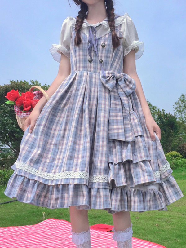 Sweet Lolita JSK Dress Plaid Bows Lolita Jumper Skirts - Milanoo.com