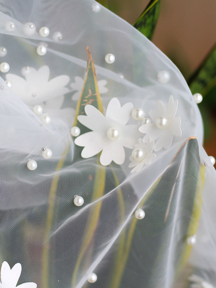 Velo Da Sposa Carufin Con Bordo In Pizzo Fiore - Lunghezza 89 Cm, Colore Avorio, Con Pettine Per Capelli - Foto 4