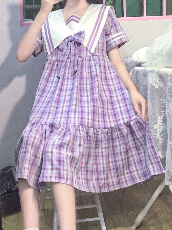スウィートロリータopワンピース制服jk衣装チェック柄半袖セーラー服 Lolitashow Com Jp
