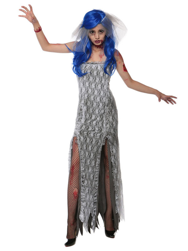 Costume De Mariée Zombie Fantôme Pour Halloween - Robe Squelette Avec Voile Et Collier Gothique, Pour Femme, Cosplay Et Fêtes Déguisées