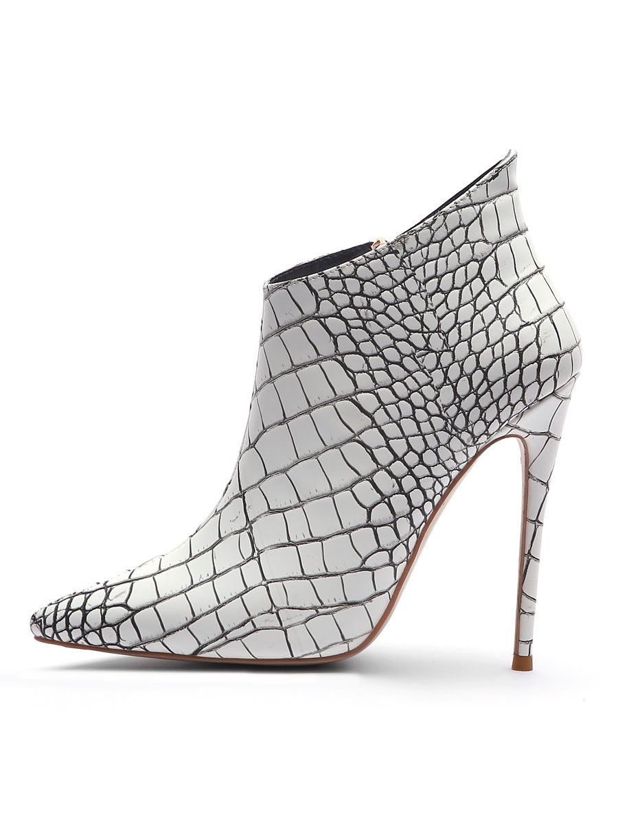 white booties snakeskin heel
