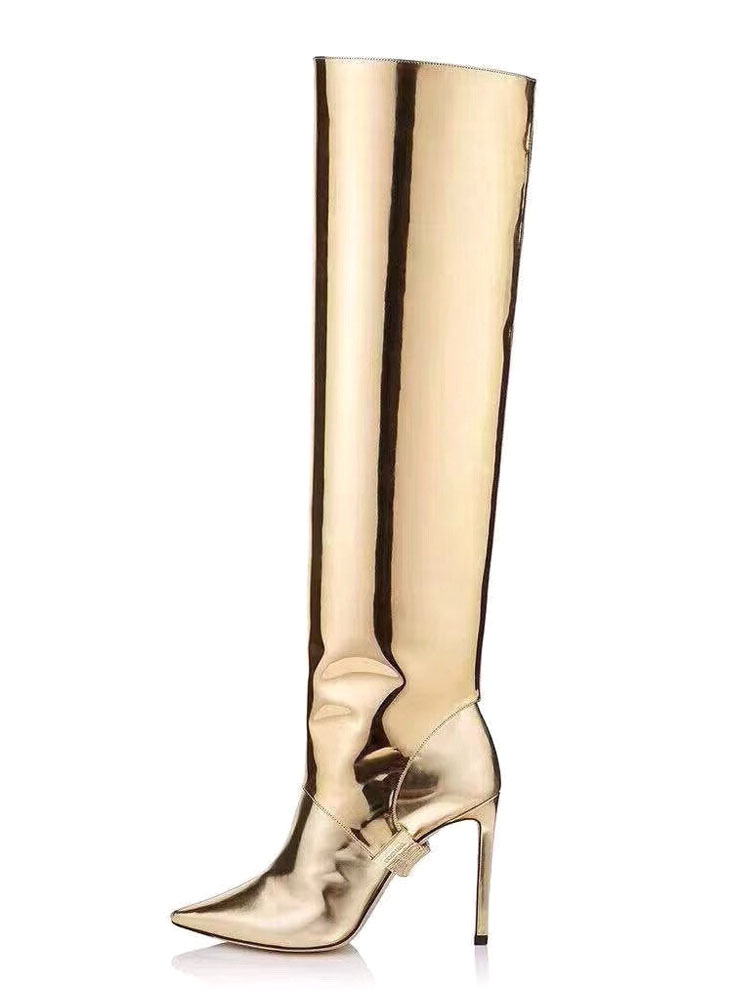 gold knee high boots