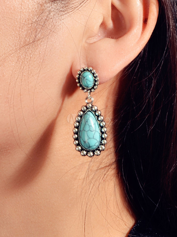 Boucles D'oreilles Pendantes En Or 18 Carats Avec Turquoises - Occasion Bon état