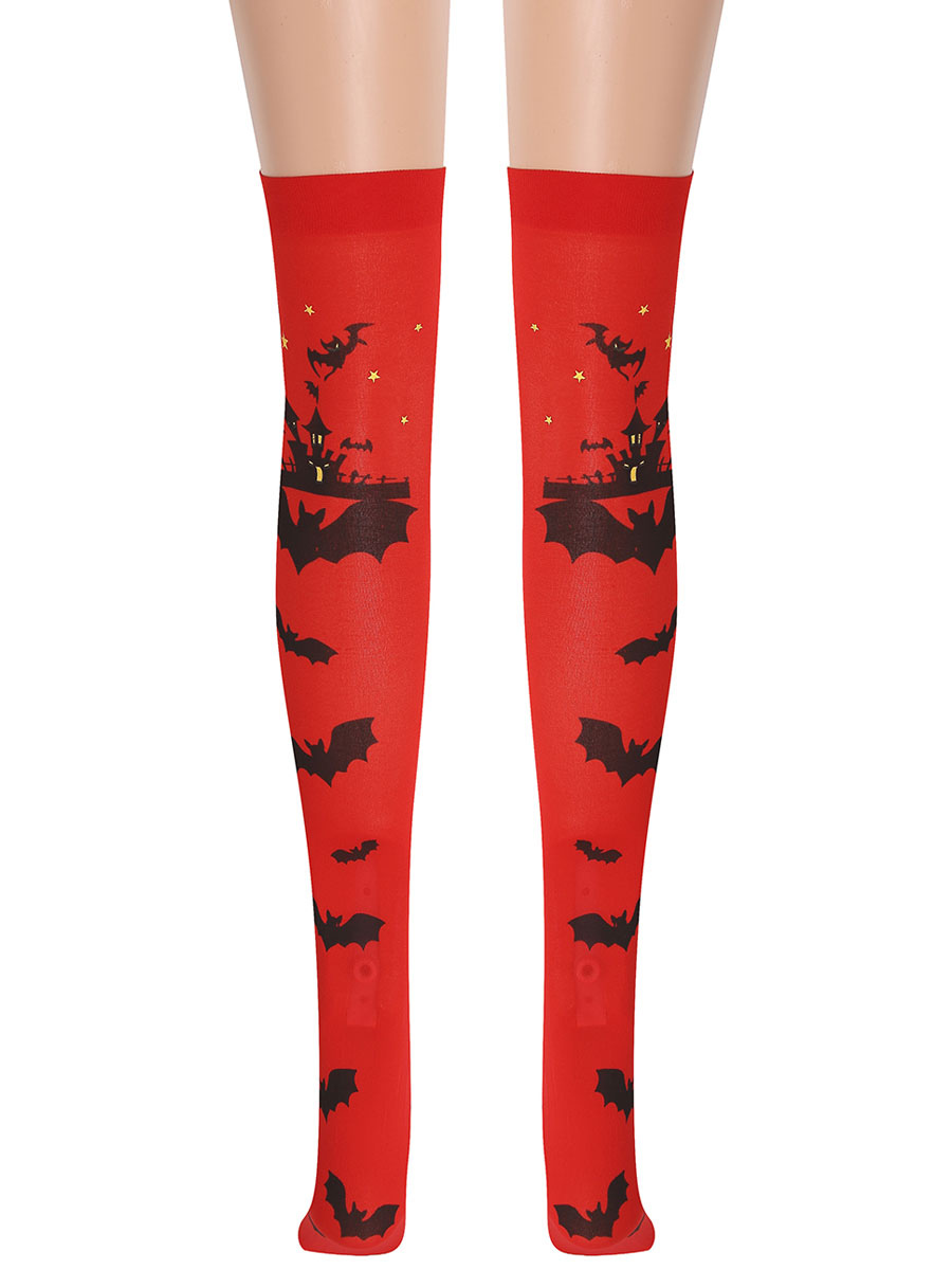 Calcetines por encima de la para mujer Disfraz de Cosplay de Halloween con estampado de murciélago rojo - Milanoo.com