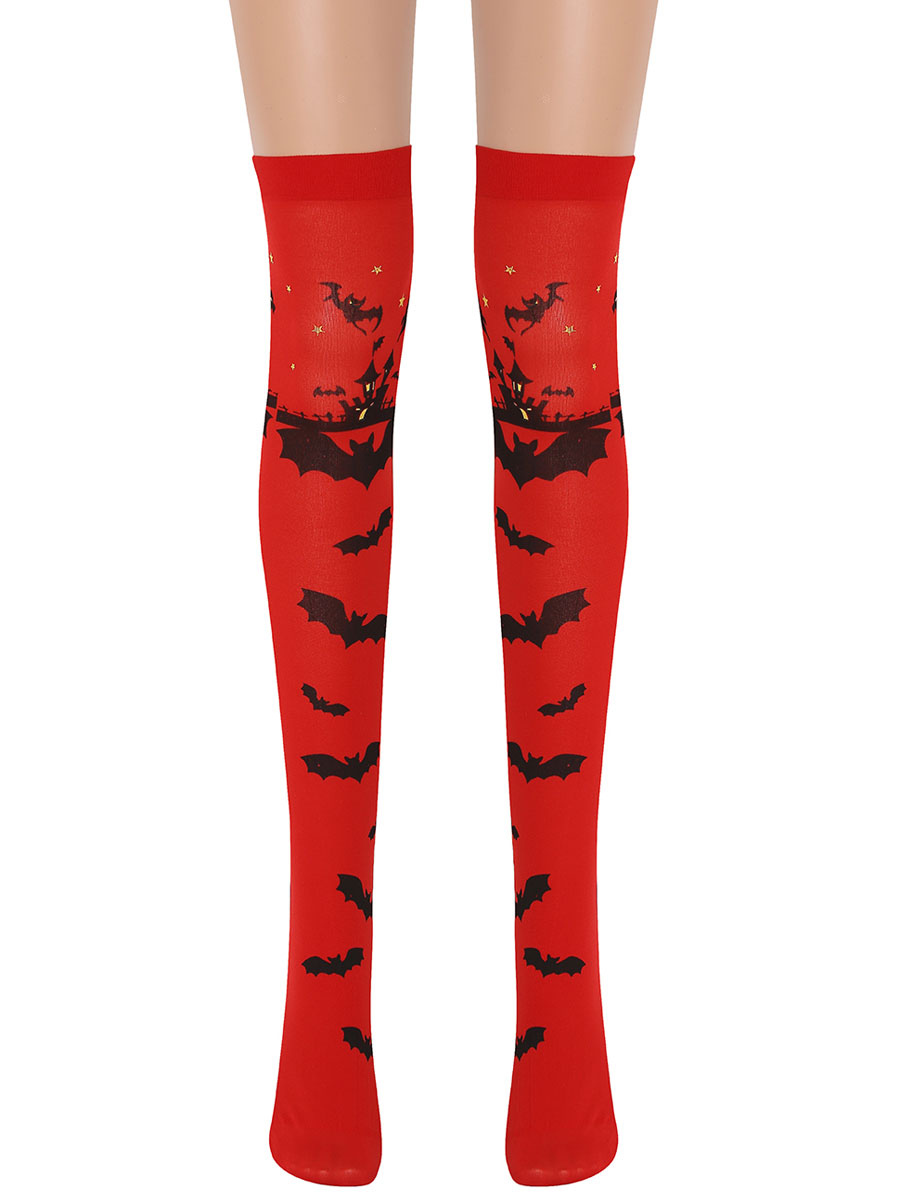 Calcetines por de la rodilla para mujer Disfraz de Halloween con estampado murciélago rojo - Milanoo.com
