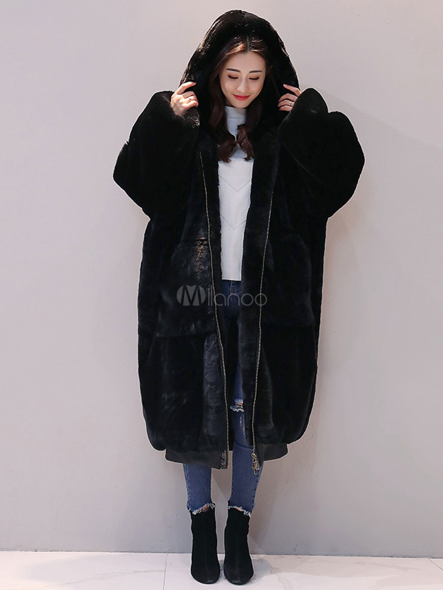 maxi faux fur coat with hood