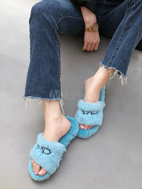 open toe faux fur slippers