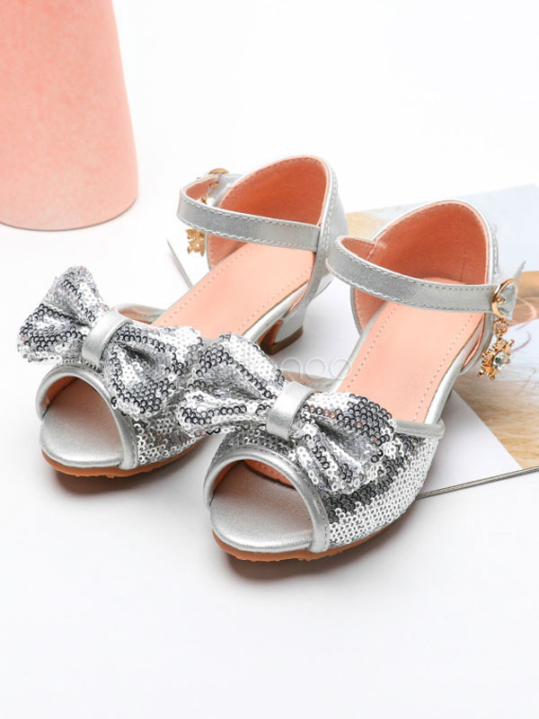 flower girl dress shoes silver