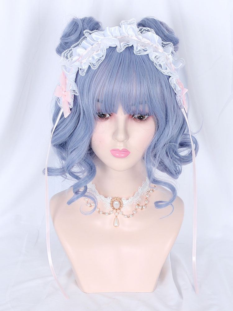 Costumes Lolita | Sweet Lolita Wigs Flowers Butterfly Bun Fiber Teal Lolita Accessories - YQ97292