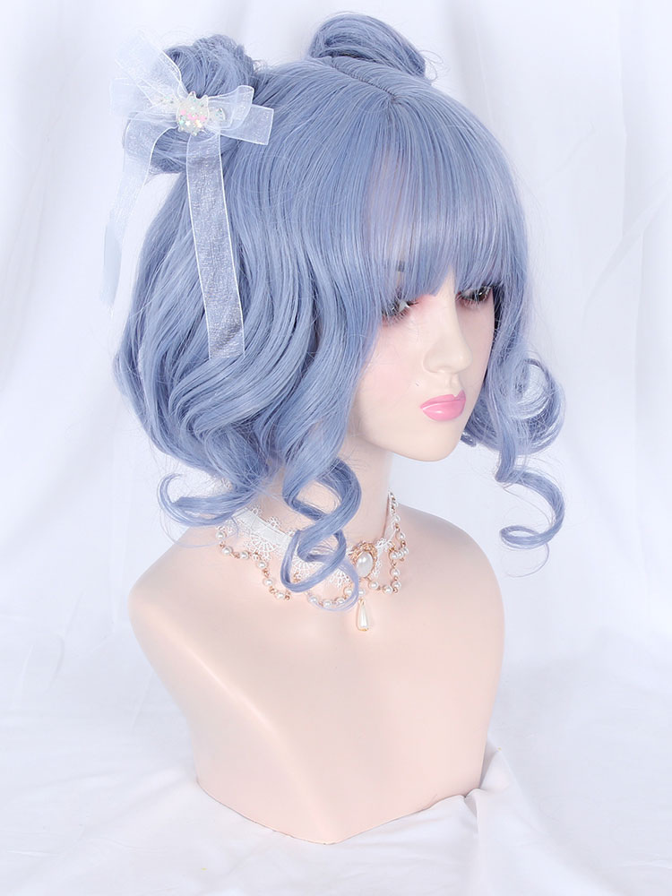 Costumes Lolita | Sweet Lolita Wigs Flowers Butterfly Bun Fiber Teal Lolita Accessories - YQ97292