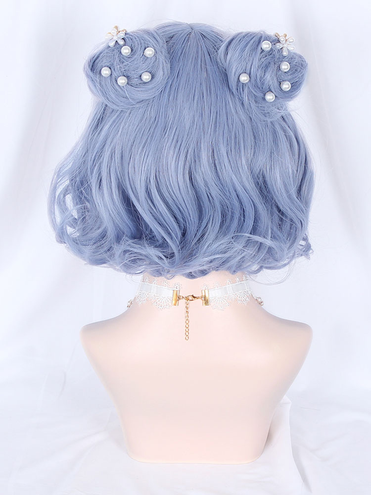 Costumes Lolita | Sweet Lolita Wigs Flowers Butterfly Bun Fiber Teal Lolita Accessories - YQ97292