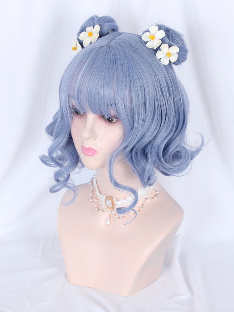 Costumes Lolita | Sweet Lolita Wigs Flowers Butterfly Bun Fiber Teal Lolita Accessories - YQ97292