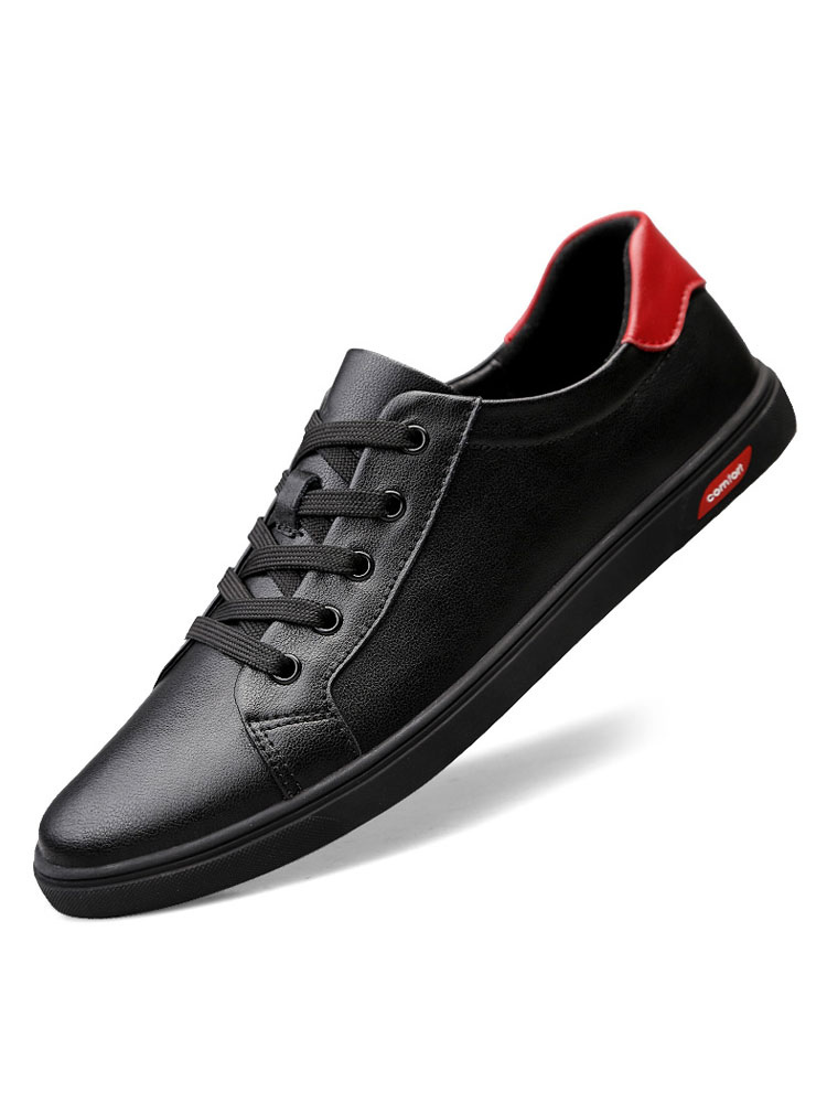 Men's Black Vegan Leahter Low Top Sneakers Casual Shoes - Milanoo.com