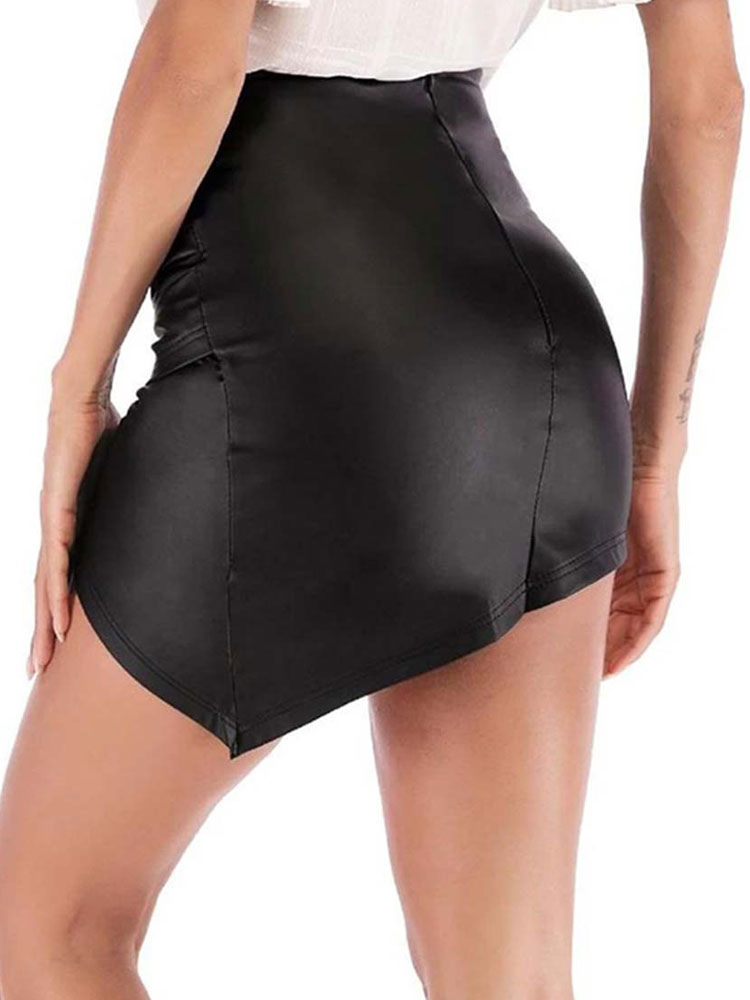 Women's Clothing Women's Bottoms | Skirt For Women Black Leather Short Irregular Sexy Bottoms - PD55435