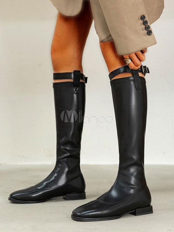 square toe flat boots