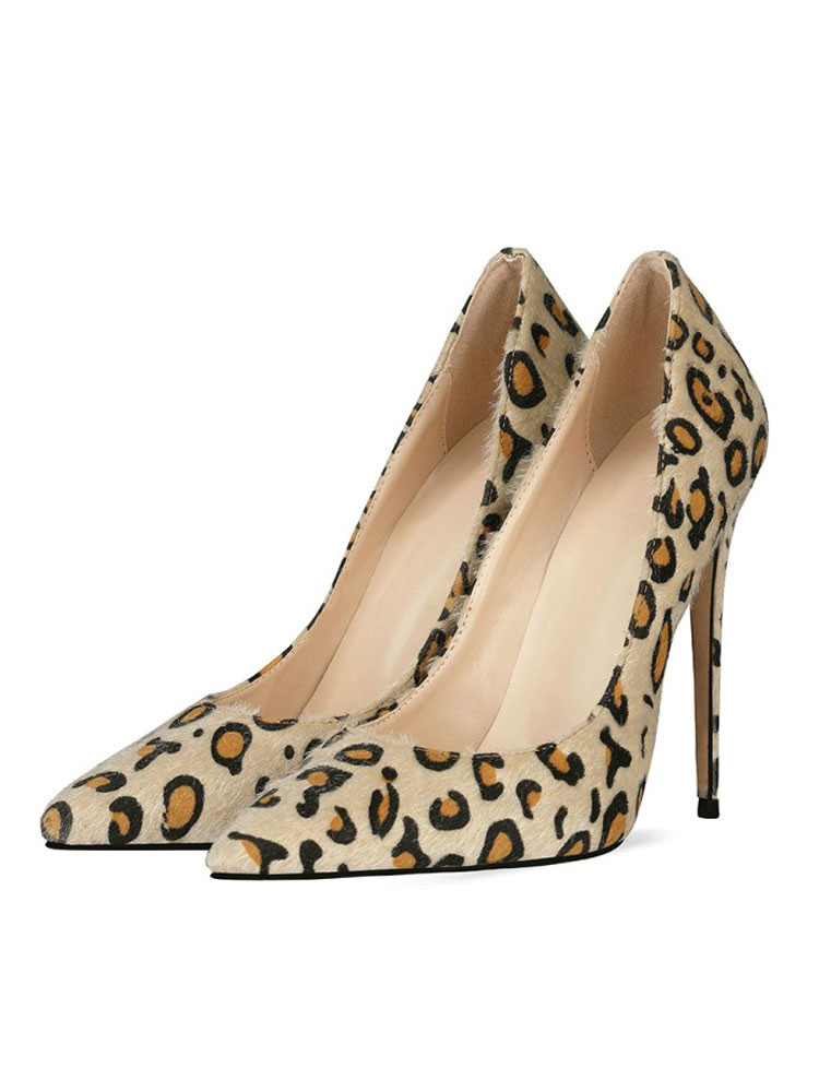 Tacones altos para mujer, punta estrecha, tacón de aguja, zapatos de tacón alto de leopardo blanco Milanoo.com