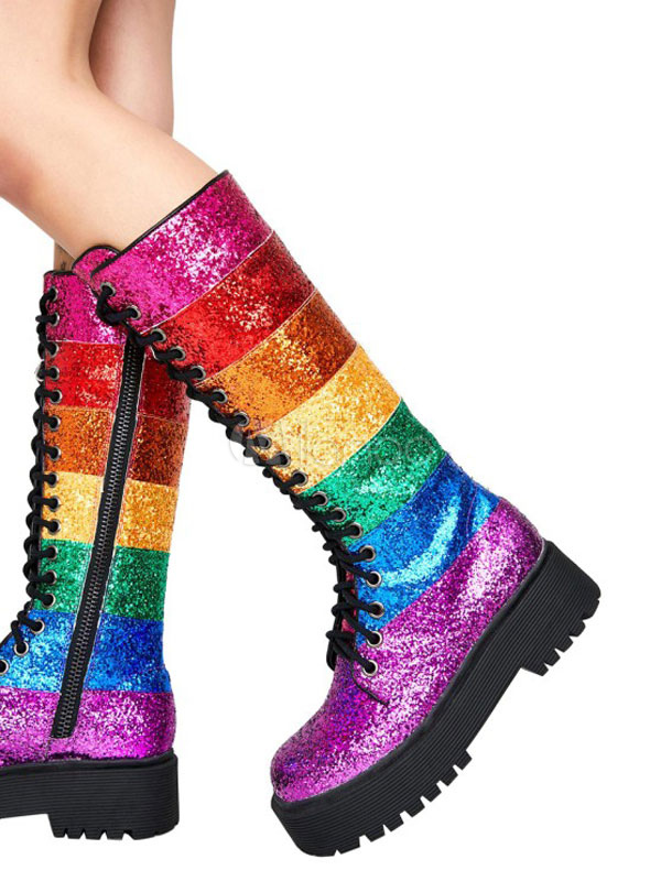 rainbow thigh high boots