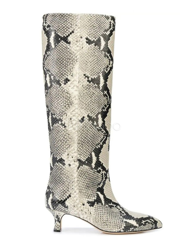 Women Wide Calf Boots Pointed Toe Snake 
