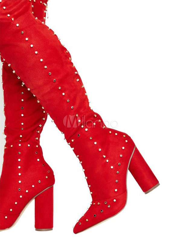 red over the knee high heel boots